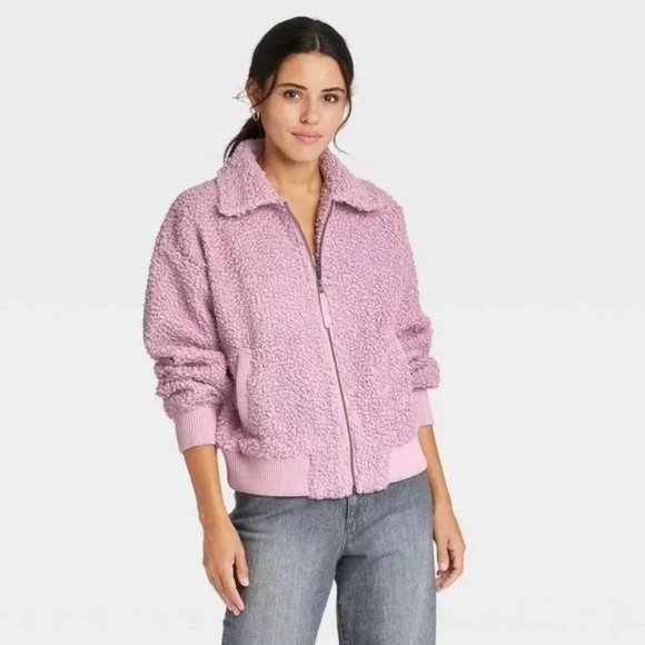 NWT Universal Thread Collared Sherpa Bomber Jacket Mauve Magic Size Large L NEW - Picture 1 of 14